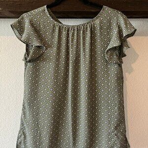LOFT Olive Green Patterned Blouse